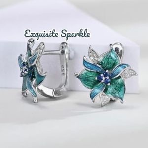 🌸 Silver Enamel Acrylic Tropical Orchid Earrings